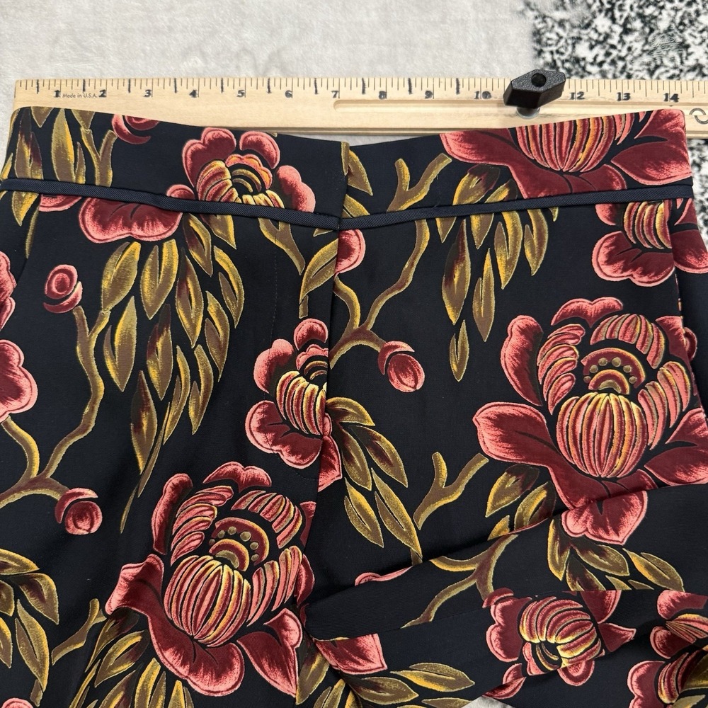 Ann Taylor Floral Print Wide Leg Pants Womens Size 0 Cropped Black Pink Pockets - Picture 3 of 11
